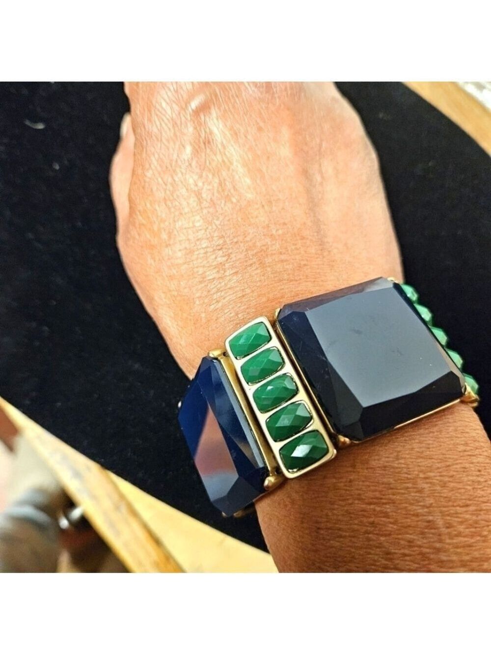 Banana Republic Navy and Green Stones Stretch Bracelet